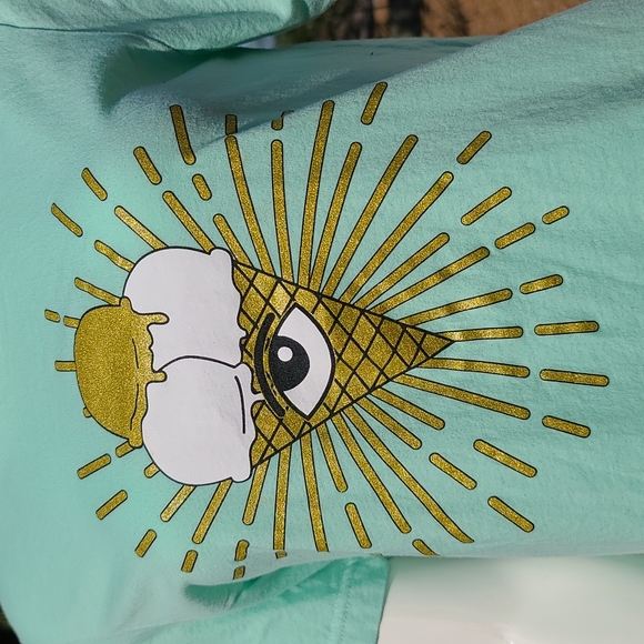 Seafoam Ice Cream Cone Eyeball Gold Bling Punk Retro Short Sleeve Graphic Tee S - Picture 2 of 8